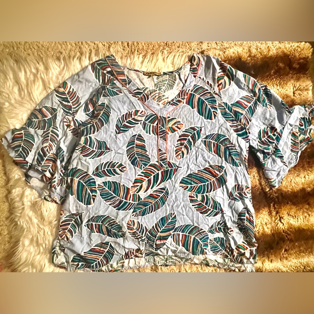 Democracy Banana Leaf Printed Tunic Top! Sz M! Easy Breezy!